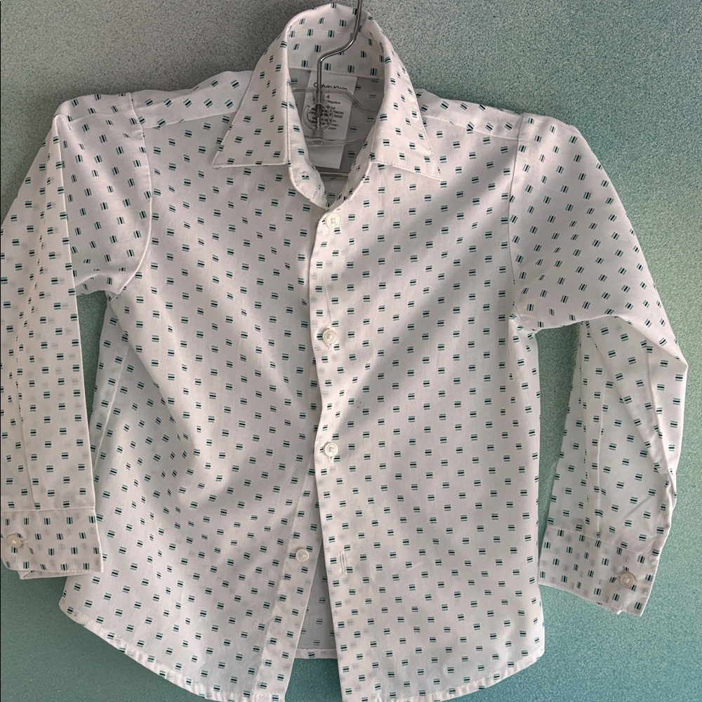 Calvin Klein Kids White Shirt with Blue Pattern